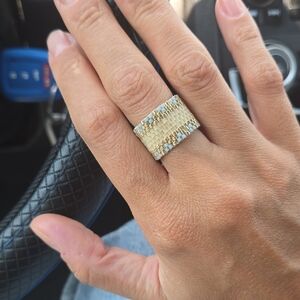 Elegant Gold and Silver Beaded Ring